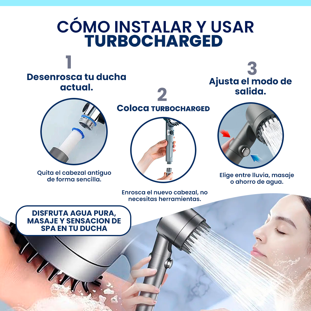 TurboCharged™ - La Ducha Inteligente que Transforma tu Piel, Cabello y Bienestar